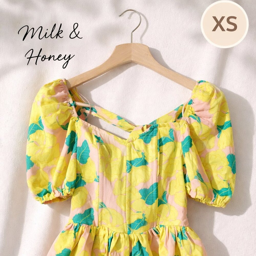 Milk & Honey Floral Puff Sleeve Peplum Crop Top XS Cottagecore Corset Blouse
